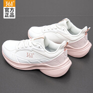 361°女鞋運動(dòng)鞋女秋季新款皮面跑步鞋防潑水休閑通勤老爹七夕鞋子女 羽毛白/清新粉-2 38