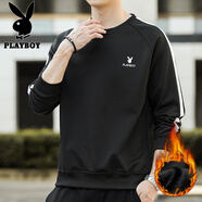花花公子（PLAYBOY）長袖t恤男春秋2025新款圓領(lǐng)寬松潮流重磅百搭上衣休閑時尚衛(wèi)衣男 20172加絨黑色 4XL