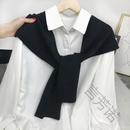 言芳諾韓國秋冬新款搭肩小披肩純色針織披肩外搭網(wǎng)紅打結(jié)圍巾圍脖 黑色 50*105cm