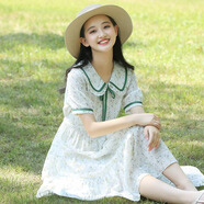 方糖姑娘胖女孩少女學(xué)生連衣裙夏季高中女生新款洋氣公主雪紡初中學(xué)生過膝 21286LX碎花連衣裙 XXL