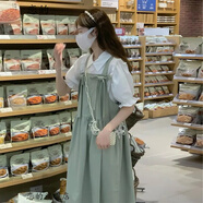 戀的夏天新款連衣裙學生女生裙子夏季高中生初中生衣服韓版學院風中長裙小個子少女中學生氣質法式背帶裙套裝 背帶裙+短袖襯衫一套 均碼