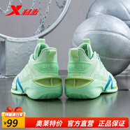 特步籃球鞋男輕羽2V2高幫實(shí)戰(zhàn)球鞋耐磨j減震防滑運(yùn)動(dòng)鞋子 松花綠 42