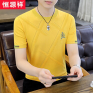 恒源祥2024新品針織短袖T恤男款夏季修身休閑冰絲圓領(lǐng)休閑體恤潮流 374黃色 XL【135-150斤】