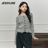 Jessy line杰茜萊灰色修身顯瘦針織開(kāi)衫女秋季新短款打底毛衣 商場(chǎng)同款 花灰色 XS/155