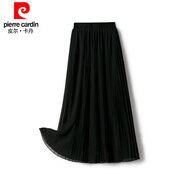 皮爾卡丹品牌高檔女裝雪紡百褶半身裙垂墜感設計長(cháng)裙女夏季松緊腰百搭高腰顯瘦a字白色紗裙氣質(zhì)減齡 黑色 【顯瘦/高貴】 裙長(cháng)72CM【S腰圍】