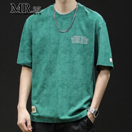 MR.25重磅短袖t恤男夏季新款寬松大碼男裝時(shí)尚潮流純棉圓領(lǐng)百搭上衣男 66原野綠色 4XL