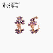茜子（She's）shes梵高鳶尾花朵耳環(huán)手工滴油氣質(zhì)耳釘耳墜耳環(huán)小巧精致耳飾禮物 E0 杜鵑紫(圓環(huán)款)
