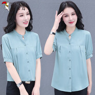 啄木鳥(niǎo)雪紡衫女士夏季襯衫2023年新品薄款短袖時(shí)尚氣質(zhì)顯瘦韓版襯衣上裝 淺藍 M 建議80-95斤