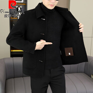 皮爾卡丹（pierre cardin）春秋季雙面呢羊毛大衣男士短款韓版呢子夾克品牌短款毛呢外套 黑色 XL 125-140斤