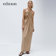edition【P系列】夏新款度假風(fēng)交叉掛脖絲棉禮服裙氣質(zhì)連衣裙 淺卡其色 XS 155