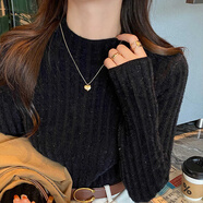 香影芬針織衫女仿水貂一體絨加絨加厚毛衣女秋冬氣質(zhì)內搭半高領(lǐng)打底衫女 黑色 S (建議95斤以?xún)?