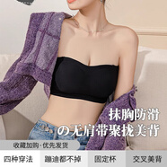 莫代爾抹胸?zé)o肩帶內(nèi)衣女防滑聚攏小胸胸罩隱形無痕裹胸性感露肩美背文胸 輕奢黑【防滑無肩帶 露肩美背】 S 【推薦75-95斤】