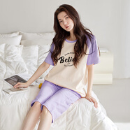 馨愛(ài)百年睡衣女夏天短袖純棉韓版休閑甜美女士七分褲家居服可外穿薄款套裝 QH5419 XL