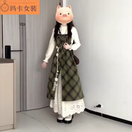 NJTD秋冬連衣裙子女裝冬季新款韓版溫柔風(fēng)穿搭女套裝日系減齡甜美氣質(zhì) 格子吊帶裙無(wú)飾品 S
