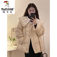 啄木鳥（TUCANO）棉服外套女裝蕾絲娃娃領(lǐng)設(shè)計感冬季2025新款甜美減齡寬松長袖棉衣 杏色 M