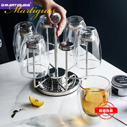 MARTIGUES 北歐家用玻璃杯雙層隔熱可愛水杯泡茶杯牛奶杯創(chuàng)意咖啡杯子 275ml雙層杯【6只裝】+旋轉(zhuǎn)杯架 6只