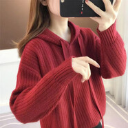 記述連帽毛衣女春秋上衣新款寬松日系慵懶軟糯套頭針織衫外穿 8400酒紅色 #2XL(建議125-135斤)
