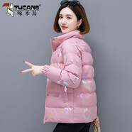 啄木鳥小棉衣女短款冬裝2025年新款加厚棉服中年棉襖外套 粉色 XL 【推薦110-125斤左右】