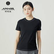 阿瑪施（AMASS）女裝2025新款縫線設(shè)計(jì)修身短袖莫代爾T恤女5301025 5301024 圓型領(lǐng)-黑 M (3碼)