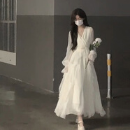 彈簧人（TANHUANGREN）2024年早秋新款奶白色法式初戀仙女裙溫柔風(fēng)顯瘦垂墜感連衣裙 連衣裙 L