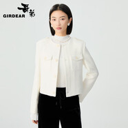 哥弟（GIRDEAR）女裝新款圓領(lǐng)雙口袋長袖小香風(fēng)外套女1400798 香檳白 L (4碼)