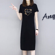 皮爾卡丹純棉休閑減齡t恤裙女高端2025夏季新薄款寬松氣質(zhì)過(guò)膝連衣長(zhǎng)裙 B4-5金色愛(ài)心 XL 建議110-125斤