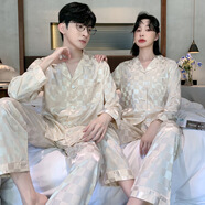 俞兆林新婚結婚情侶冰絲睡衣長袖春夏季大紅男女士喜夏天家居服25年新款 NSNY-方格香檳款長袖長褲 L 男款建議體重100-135斤