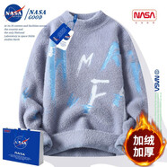NASA GOOD男裝秋冬季新款青少年帥氣針織港風印花毛衣上衣服保暖針織衫秋冬 NASA11灰色【加絨款】 XL