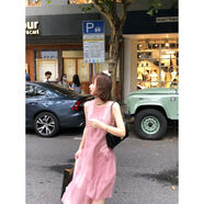 SUDEEBIOY 公主裙成人夏季2022新款夏季女裝薄款無(wú)袖高級感公主雪紡裙子粉色溫柔甜美連衣裙 藕粉色 L 建議111-120斤