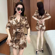 憶靈時(shí)尚雪紡套裝女2025夏季新款時(shí)髦洋氣闊腿短褲氣質(zhì)女神范兩件套潮 黃色水墨畫 XL 【110-120斤】