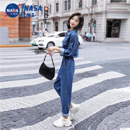 尚簡紛秋季工裝牛仔連體褲女春秋2025年新款秋裝氣質(zhì)連身褲套裝潮62814 牛仔藍(lán) 連體褲 M