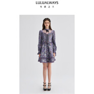 LULUALWAYS我愛(ài)露露25冬季新款復古宮廷綁帶設計感夢(mèng)幻紫色連衣裙 紫色 S