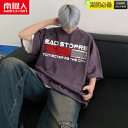 南極人（Nanjiren）麂皮絨短袖t恤男2024春季新款美式高街潮牌痞帥寬松大碼半袖體恤 紫色 M
