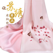 織錦樓真絲絲巾女桑蠶絲手工蘇繡圍巾國風(fēng)刺繡披肩送媽媽母親節(jié)禮物 （升級版）花滿天-粉