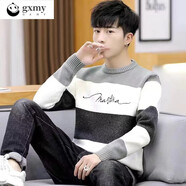 GXMY  針織衫男2022秋冬季新款保暖內(nèi)搭毛衣男寬松百搭休閑潮流加厚款毛線衣男裝 653淺灰色 L【100-120斤】