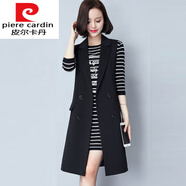 皮爾卡丹（pierre cardin）針織西裝領(lǐng)馬甲女2025春秋韓版修身中長款大I碼坎肩背心黑色馬夾 黑色 時尚百搭 3XL 135-150斤左右