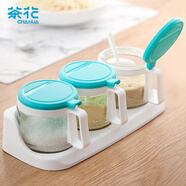 茶花 三組圓形玻璃調(diào)味瓶調(diào)料盒架 鹽罐大號 鹽盒300ML*3顏色隨機