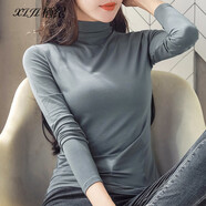 棲紀莫代爾高領(lǐng)打底衫女春秋新款堆堆領(lǐng)緊身冬季內搭長(cháng)袖T恤上衣 鐵灰色-高領(lǐng)（春秋款） L  建議(102-113斤)
