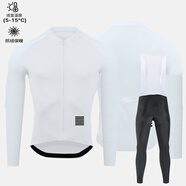 CYKLOPEDIA5~10°秋冬季騎行服男款抓絨保暖長(cháng)袖騎行服套裝公路車(chē)自行車(chē)外套 六橫條白色款抓絨套裝【白背帶】 XL 建議體重：65~75KG
