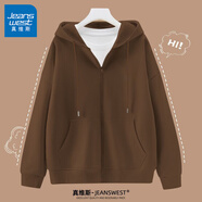 真維斯（JEANSWEST）外套女連帽開衫衛(wèi)衣女裝春秋冬季新款寬松休閑潮流韓版學生上衣服 薄款 深棕 純色 2XL
