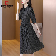 皮爾卡丹（pierre cardin）中年媽媽女裝波點連衣裙春夏新款高端紗料氣質雪紡裙子 黑色 M