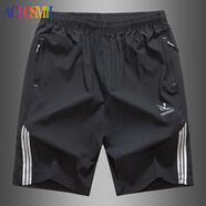 ACLOSMIL短褲男夏季百搭運(yùn)動(dòng)冰絲褲男士速干五分褲潮流休閑籃球沙灘褲中褲 五分褲白條 3XL建議100-140斤