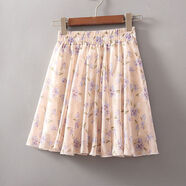 賢語(yǔ)小碎花半身裙子女夏季新款高腰顯瘦百褶裙雪紡A字短裙傘裙女 粉底小紫花 M (建議80-118斤)