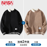 NASA XVVX官方秋冬季加厚毛衣男新款潮流寬松半高領(lǐng)針織衫男保暖男裝上衣服 黑色+卡其【加絨款】 3XL (145-160斤)