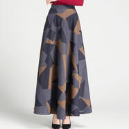 全穎蕾秋冬毛呢印花半身裙女2021新款高腰中長(cháng)款a字大擺裙顯瘦長(cháng)裙 藍多邊格子-長(cháng)裙 M 80-95斤