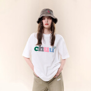 CHUU字母貼布繡短袖T恤女2025年夏季新品撞色寬松中長(cháng)打底衫上衣 白色2 均碼