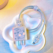 德烽磨砂適用蘋果14/13充電器保護(hù)套20W手機(jī)數(shù)據(jù)線防折斷電源線ipad平板纏繞繩咬線器三件套 充頭套+鐳射線+小線夾1對(duì)-白白胖胖