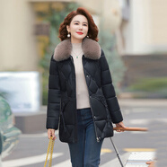 俞兆林媽媽裝冬裝加厚皮棉衣服女中長(zhǎng)款中老年女裝時(shí)尚洋氣保暖棉襖外套 黑色 XL 供參考 90-105斤