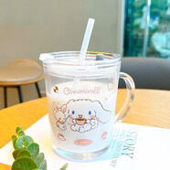 樂(lè )盈凡庫洛米水杯兒童生日禮物牛奶杯吸管玻璃杯子可愛(ài)帶把手刻度杯 玉桂狗帶把手杯   350ml 1只