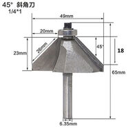亥?銳45°度斜角刀軸承倒角斜邊刀木工銑刀修邊機雕刻機刀頭軟包硬 修邊機用1/4X 1(斜位寬度25.4mm
